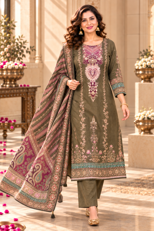 Saira Karachi Muslin Suit With Mirror Work