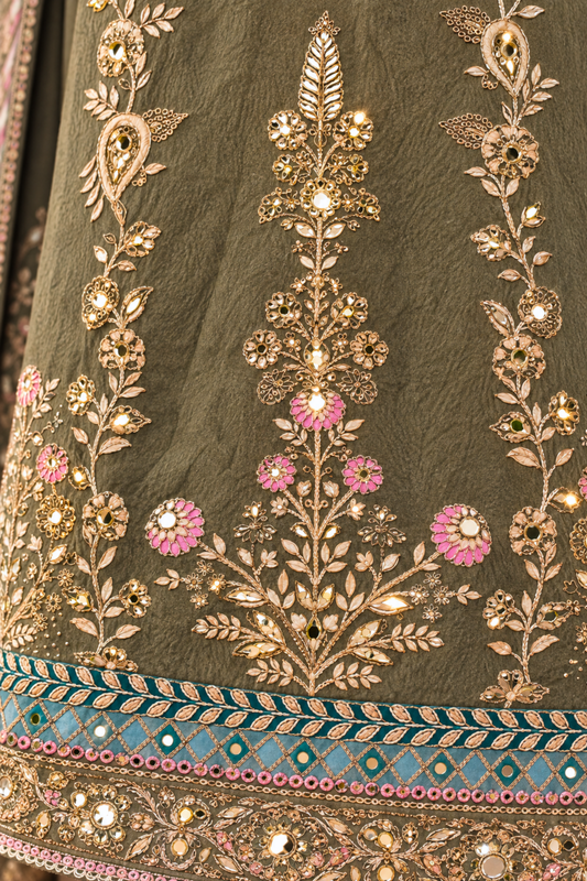 Saira Karachi Muslin Suit With Mirror Work