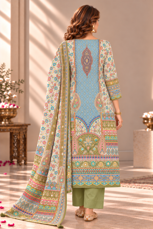 Sana Karachi Muslin Suit With Aari Work