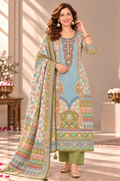 Sana Karachi Muslin Suit With Aari Work