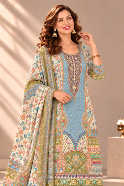 Sana Karachi Muslin Suit With Aari Work