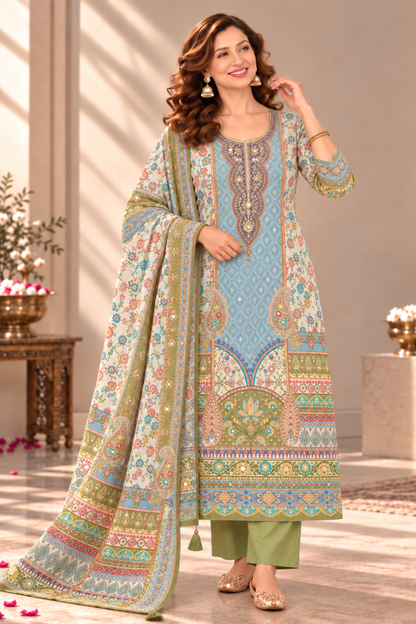 Sana Karachi Muslin Suit With Aari Work