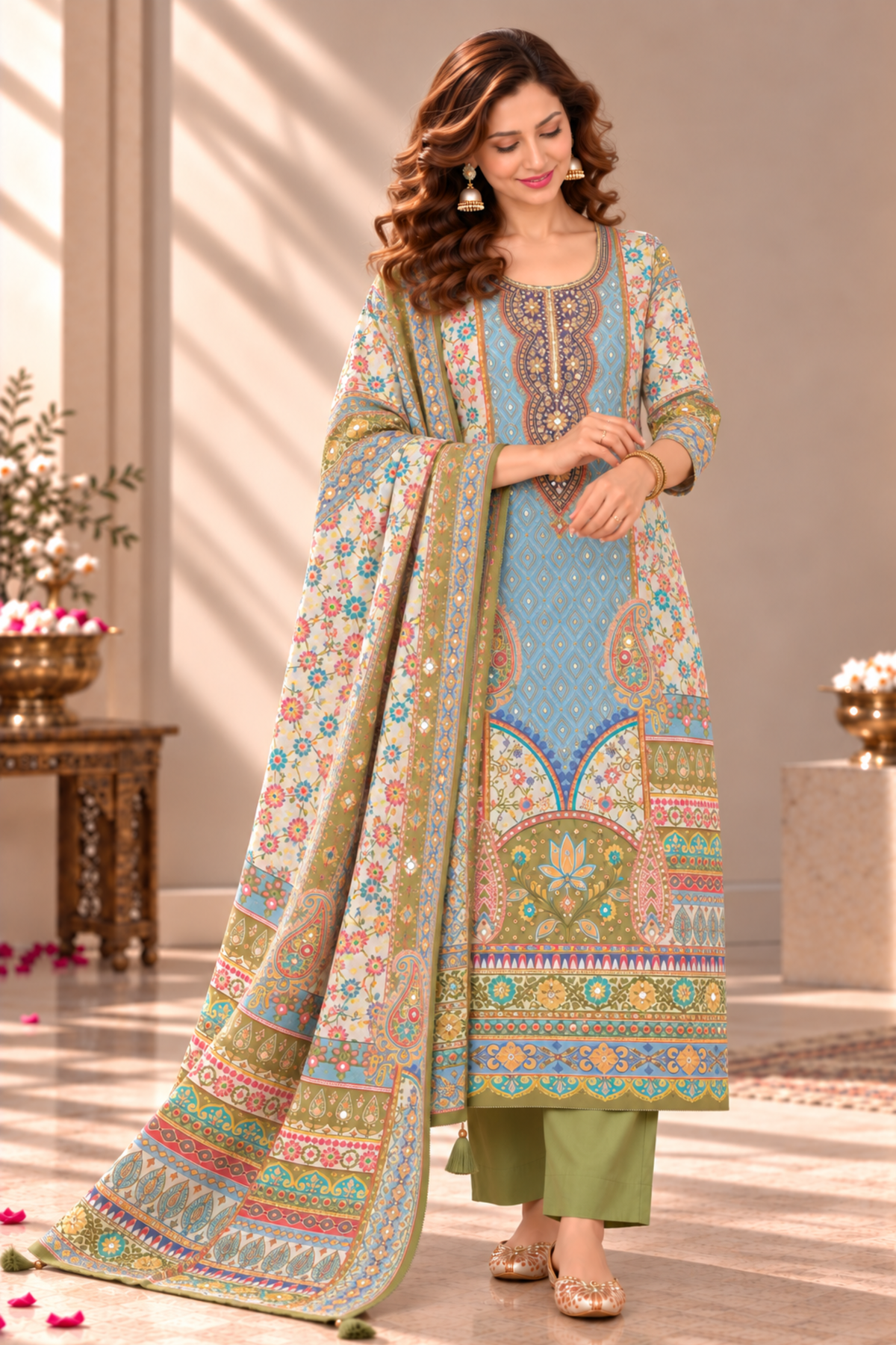 Sana Karachi Muslin Suit With Aari Work
