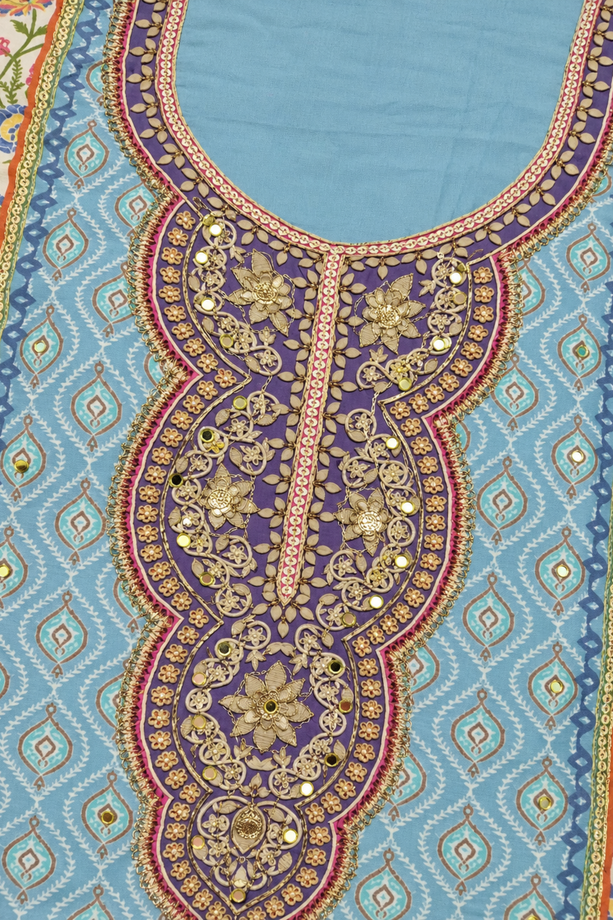 Sana Karachi Muslin Suit With Aari Work