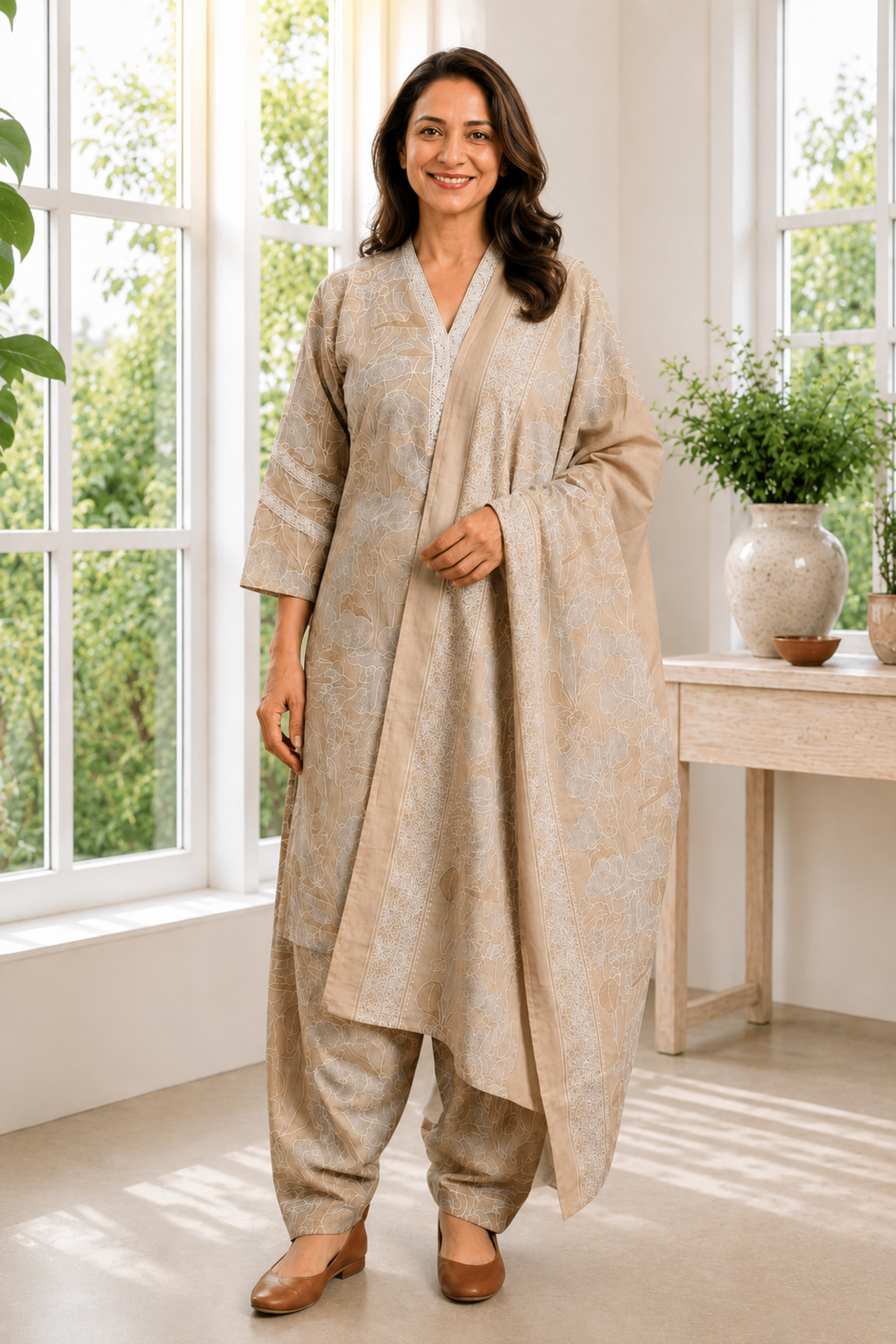 Sandstone Elegance Cotton Salwar Suit