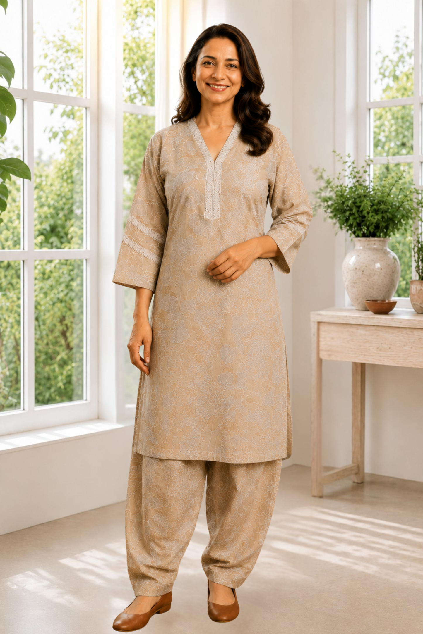 Sandstone Elegance Cotton Salwar Suit