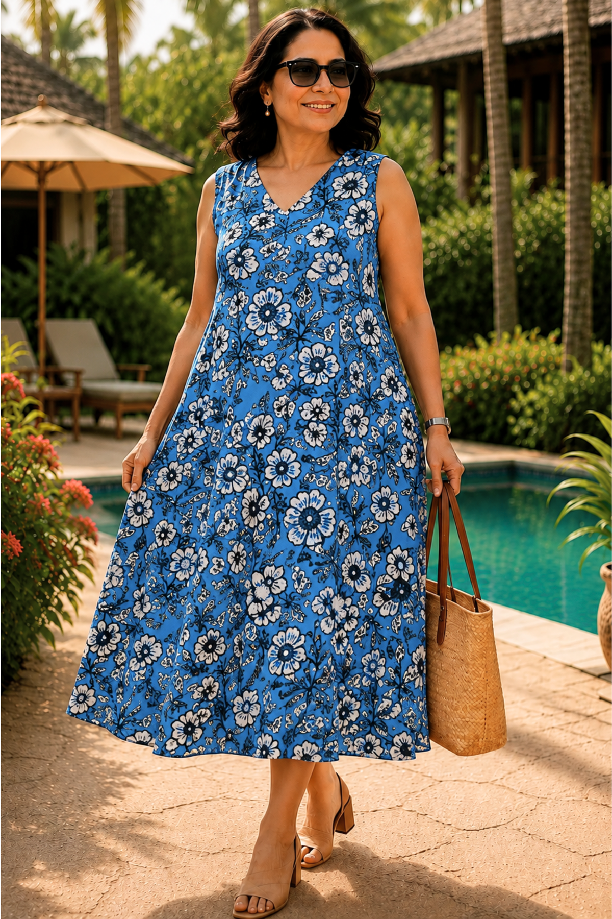 Sapphire Flora Printed Dress With Pockets