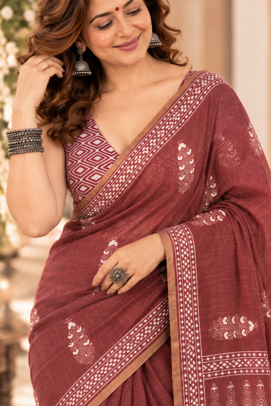 Saumya Printed Saree With 1.5 Mtr Blouse Piece