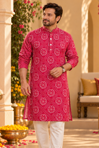Garnet Red Foiled Festive Kurta