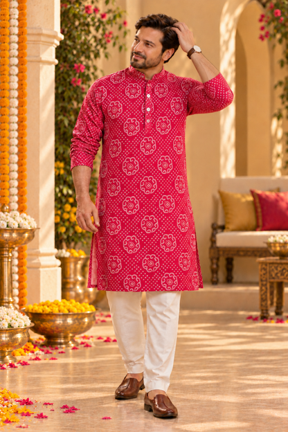 Garnet Red Foiled Festive Kurta