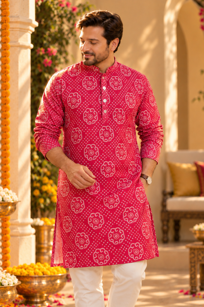 Garnet Red Foiled Festive Kurta