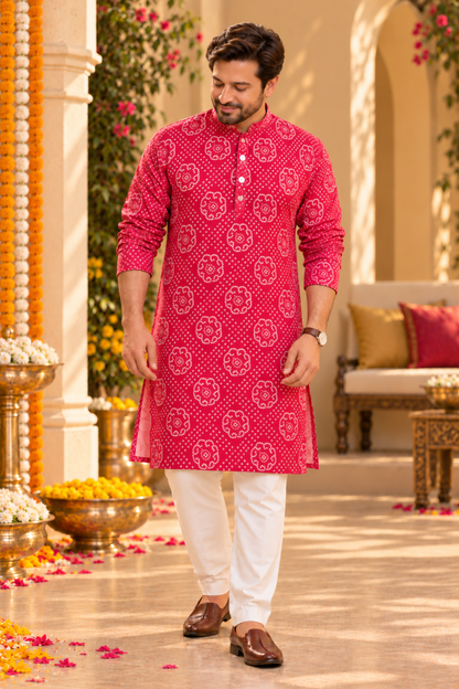 Garnet Red Foiled Festive Kurta