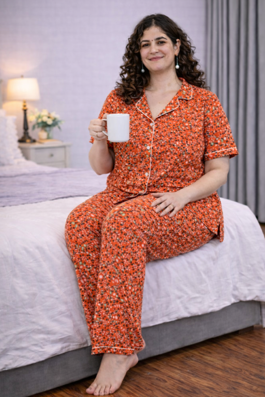 Scarlet Red Rayon Night Suit