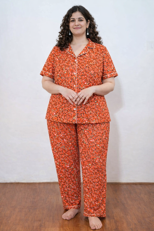 Scarlet Red Rayon Night Suit