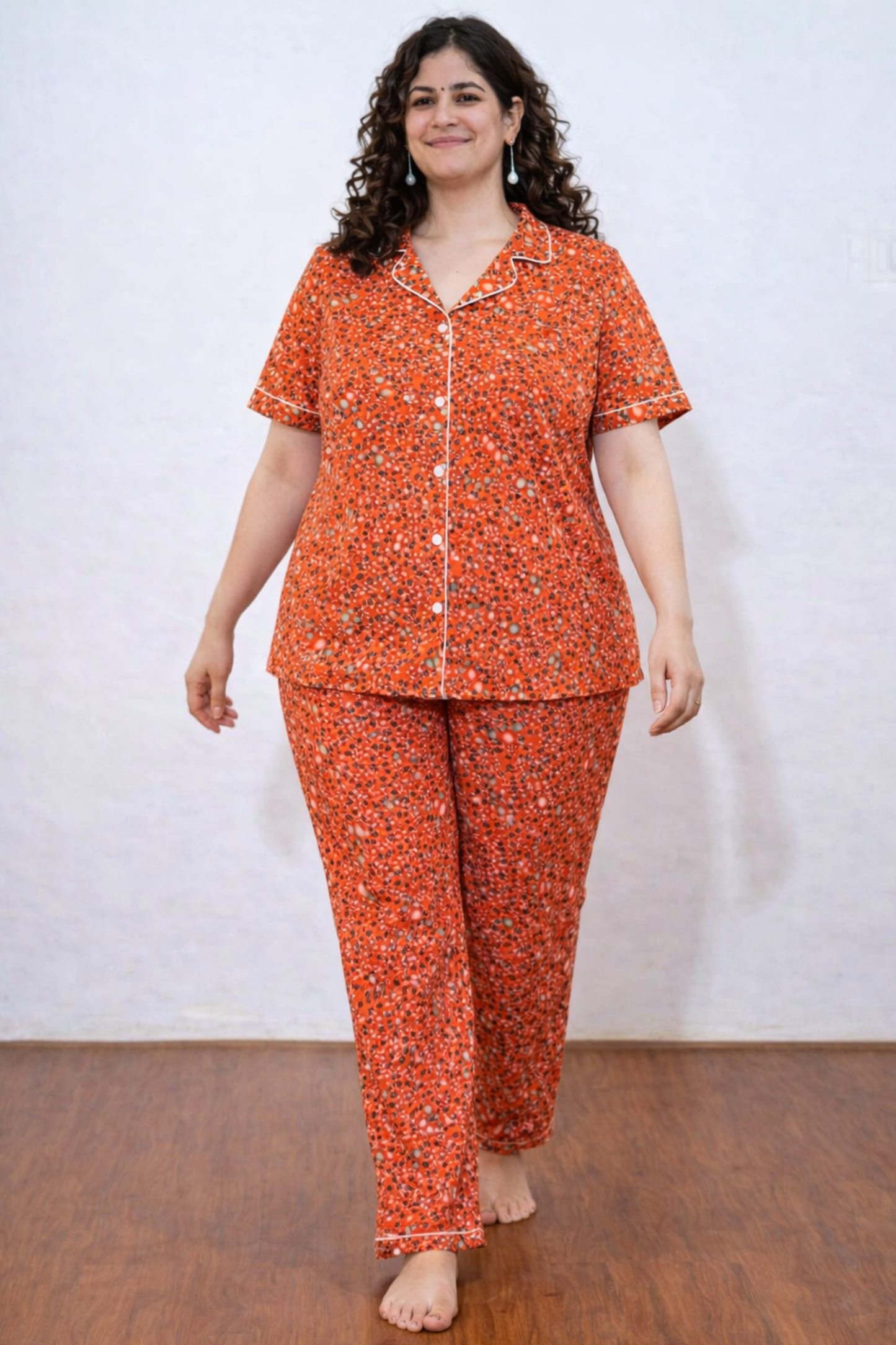 Scarlet Red Rayon Night Suit