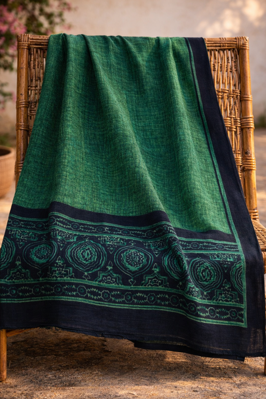 Sea Green Block Cotton Dupatta