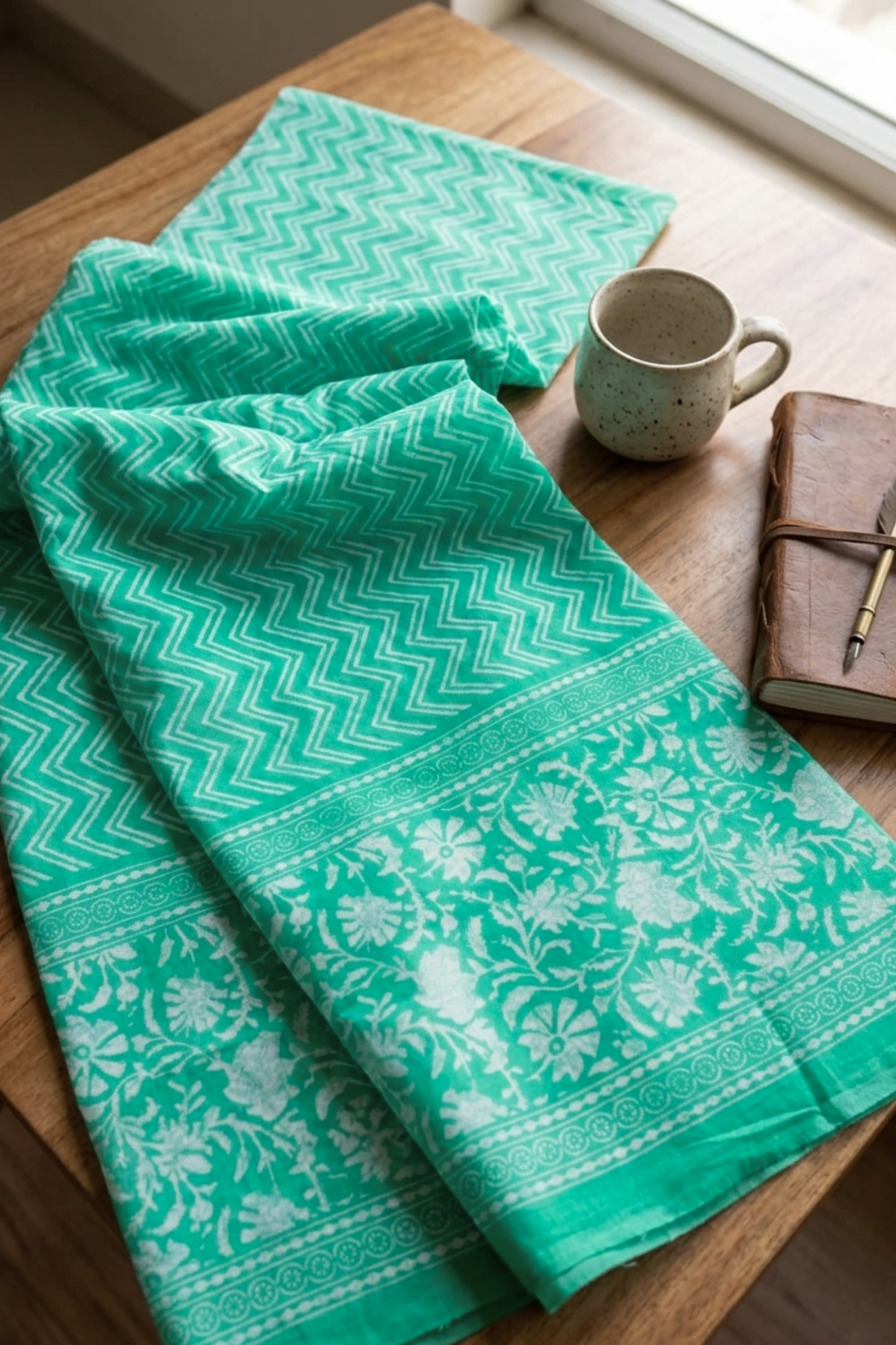 Sea Green Chevron Cotton Dupatta