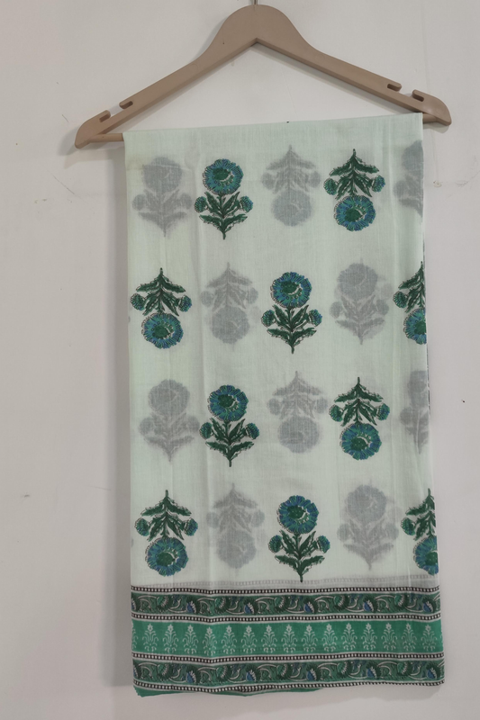 Sea Green Floral Cotton Dupatta