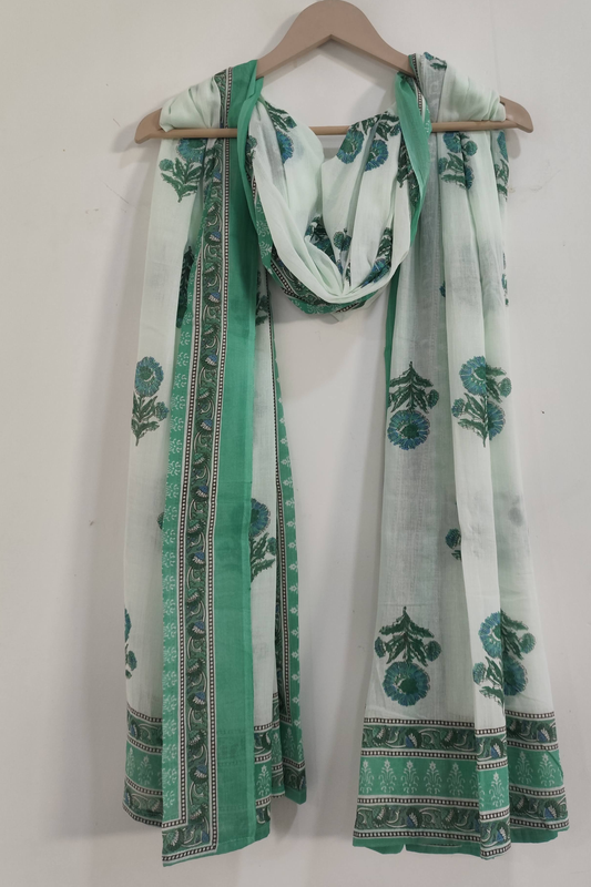 Sea Green Floral Cotton Dupatta