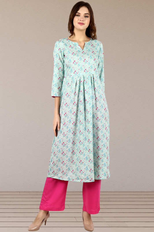 Sea Green Floral  Printed kurta