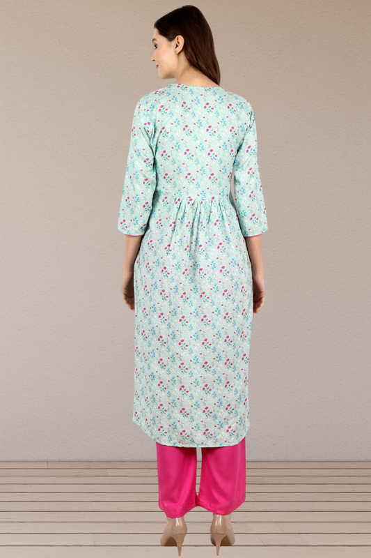Sea Green Floral  Printed kurta