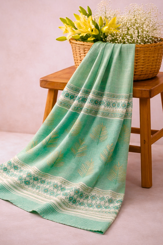 Sea Green Hand Block Cotton Dupatta