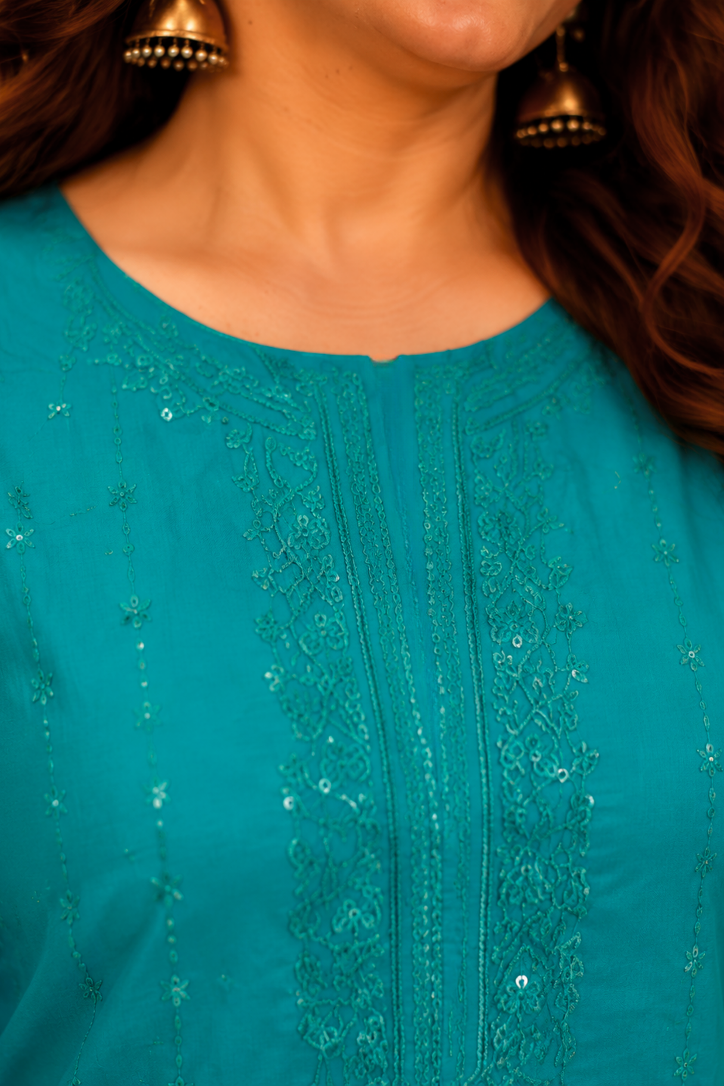 Sea Green Organza Threadwork Suit