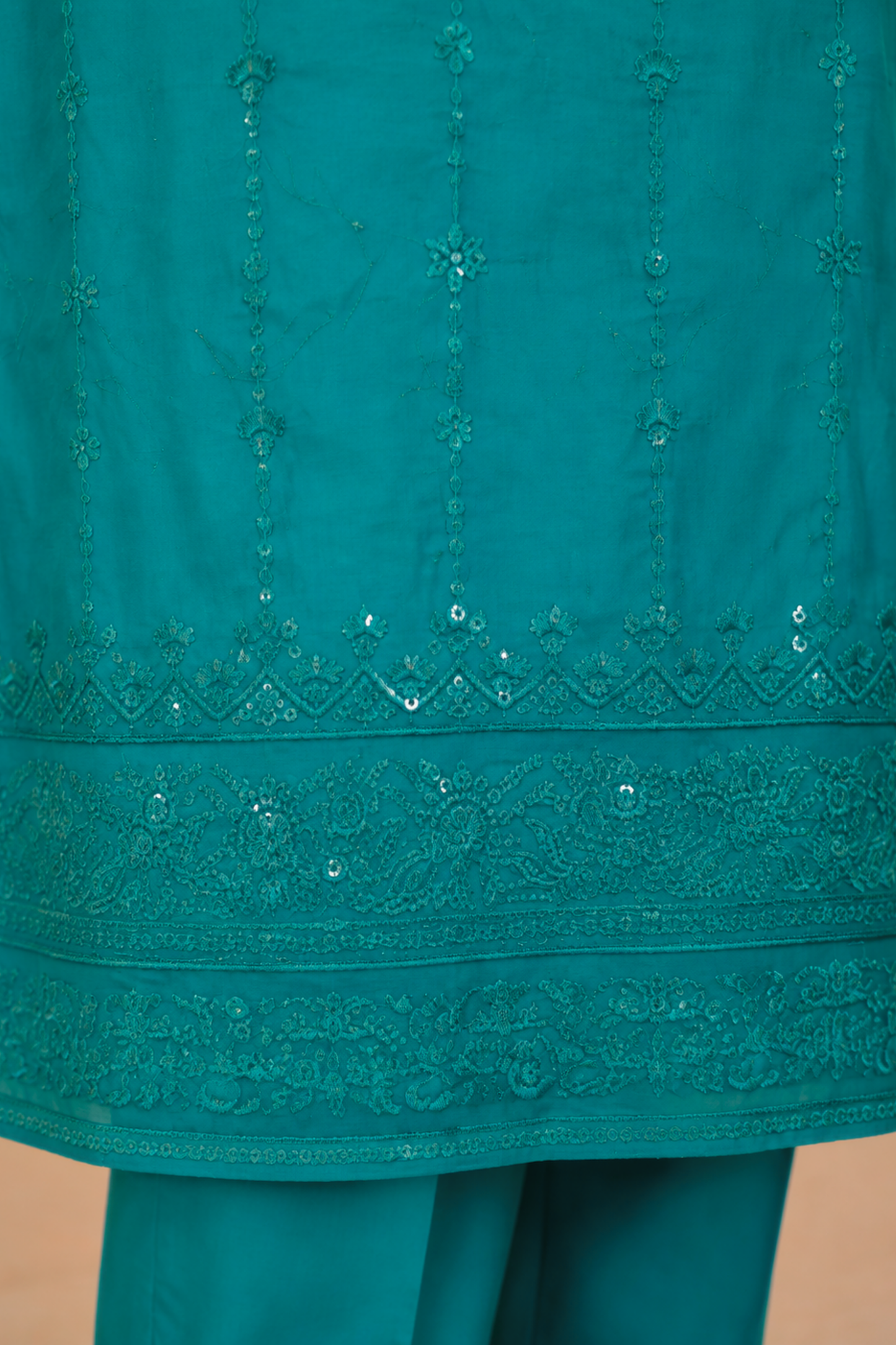 Sea Green Organza Threadwork Suit