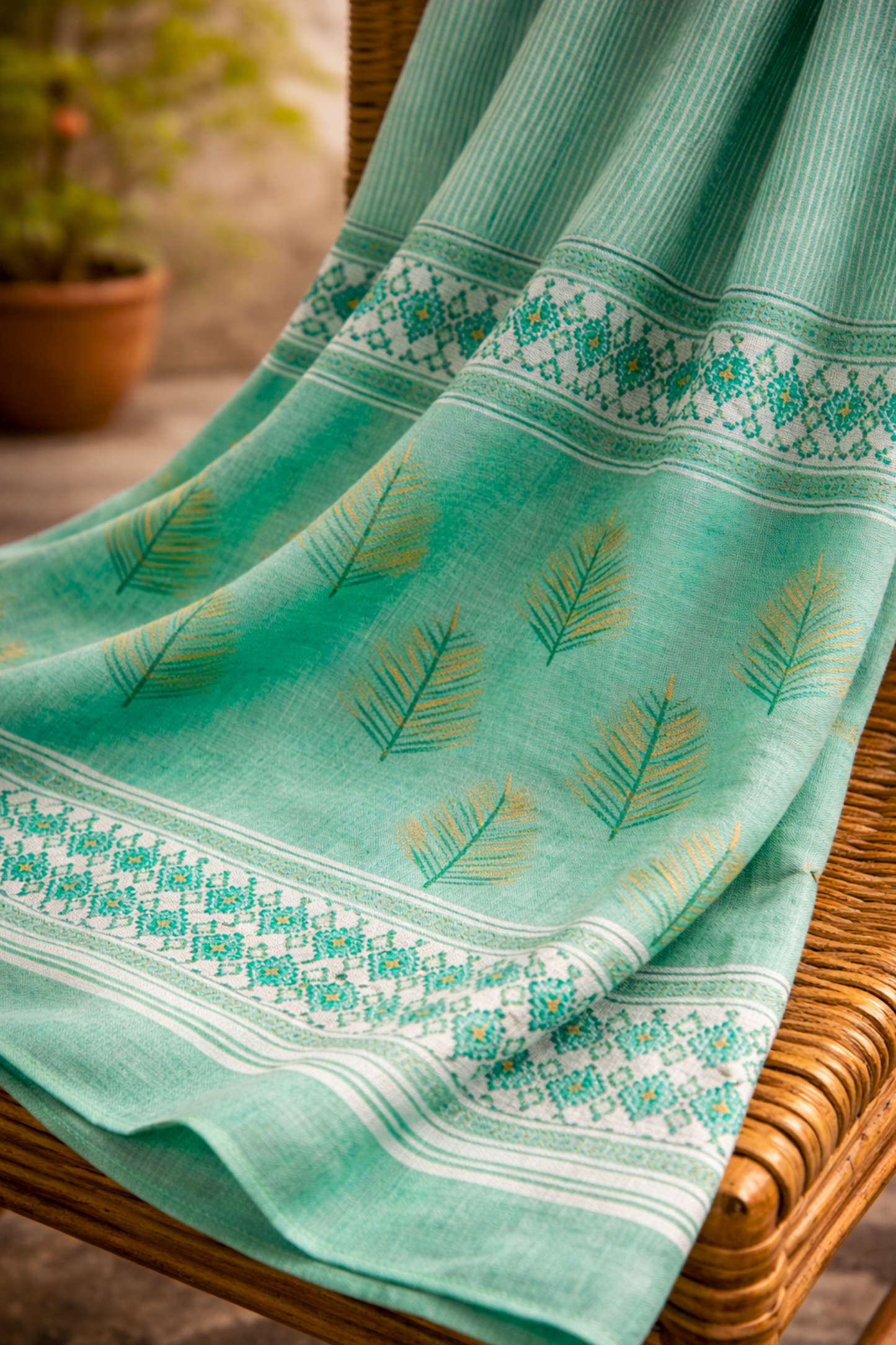 Sea Green Hand Block Cotton Dupatta