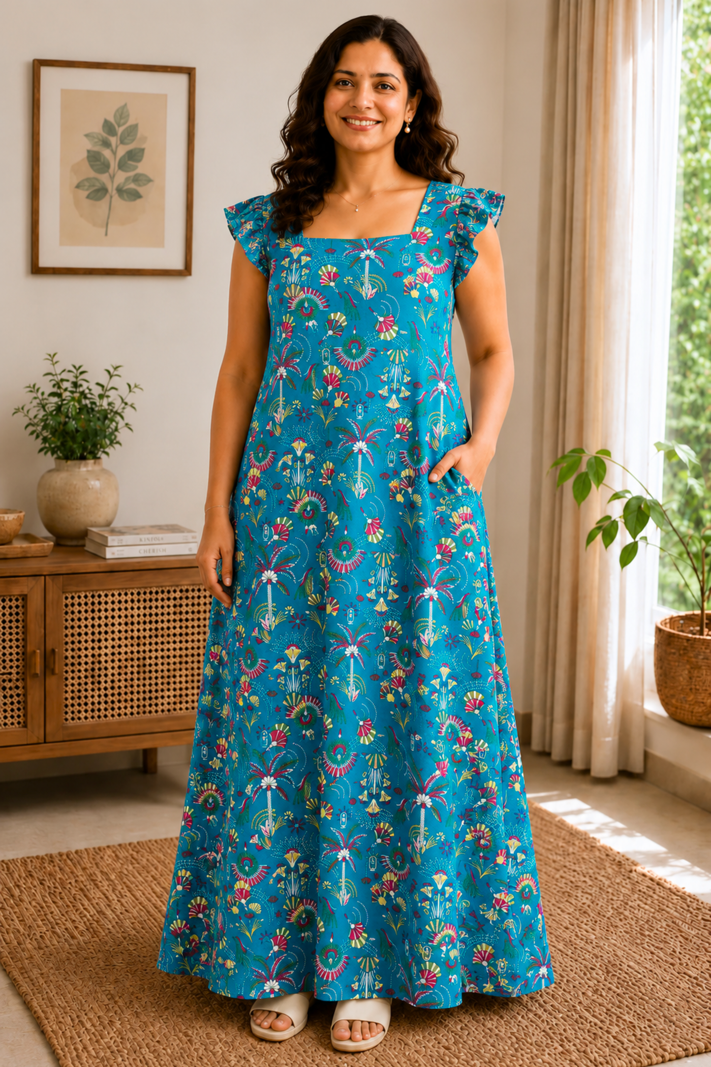 Palm & Petals Rayon Lounge Dress