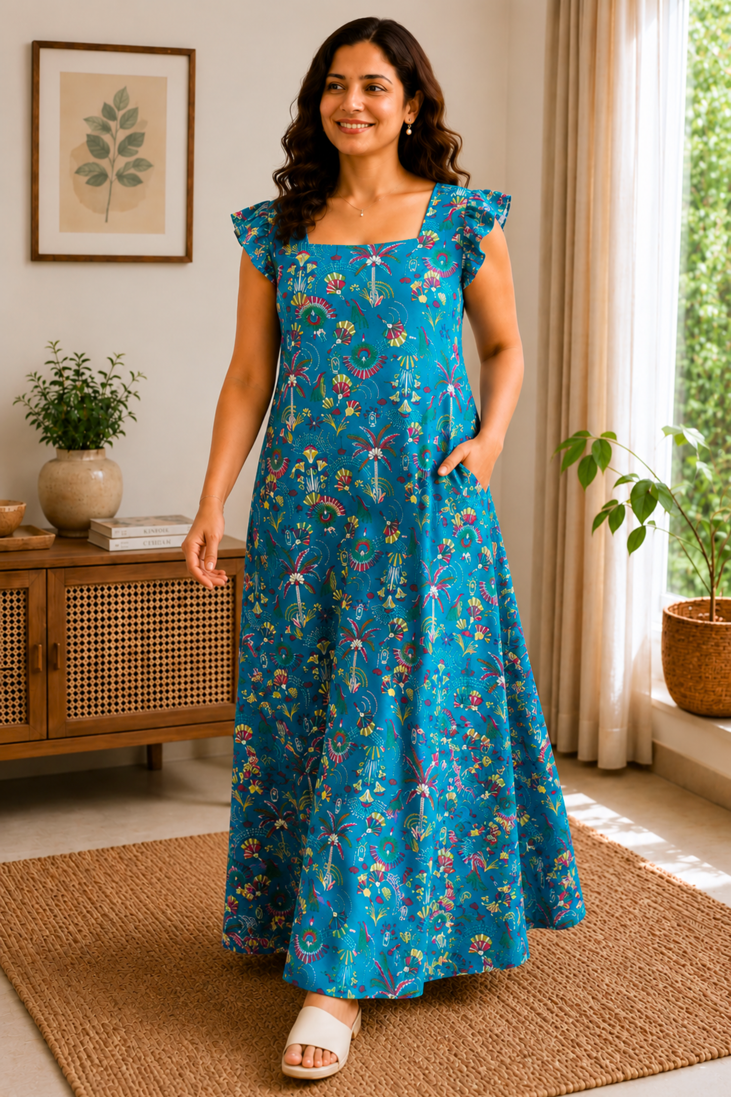 Palm & Petals Rayon Lounge Dress