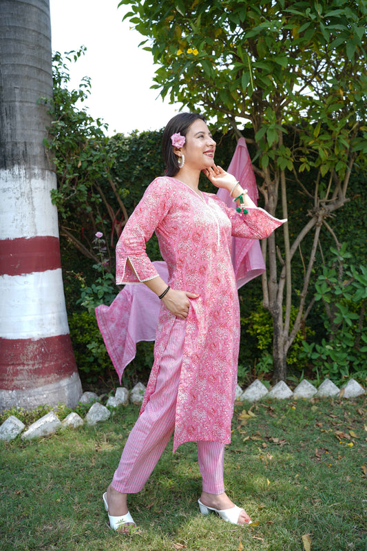 Seaside Rose Jaal Print Suit Set