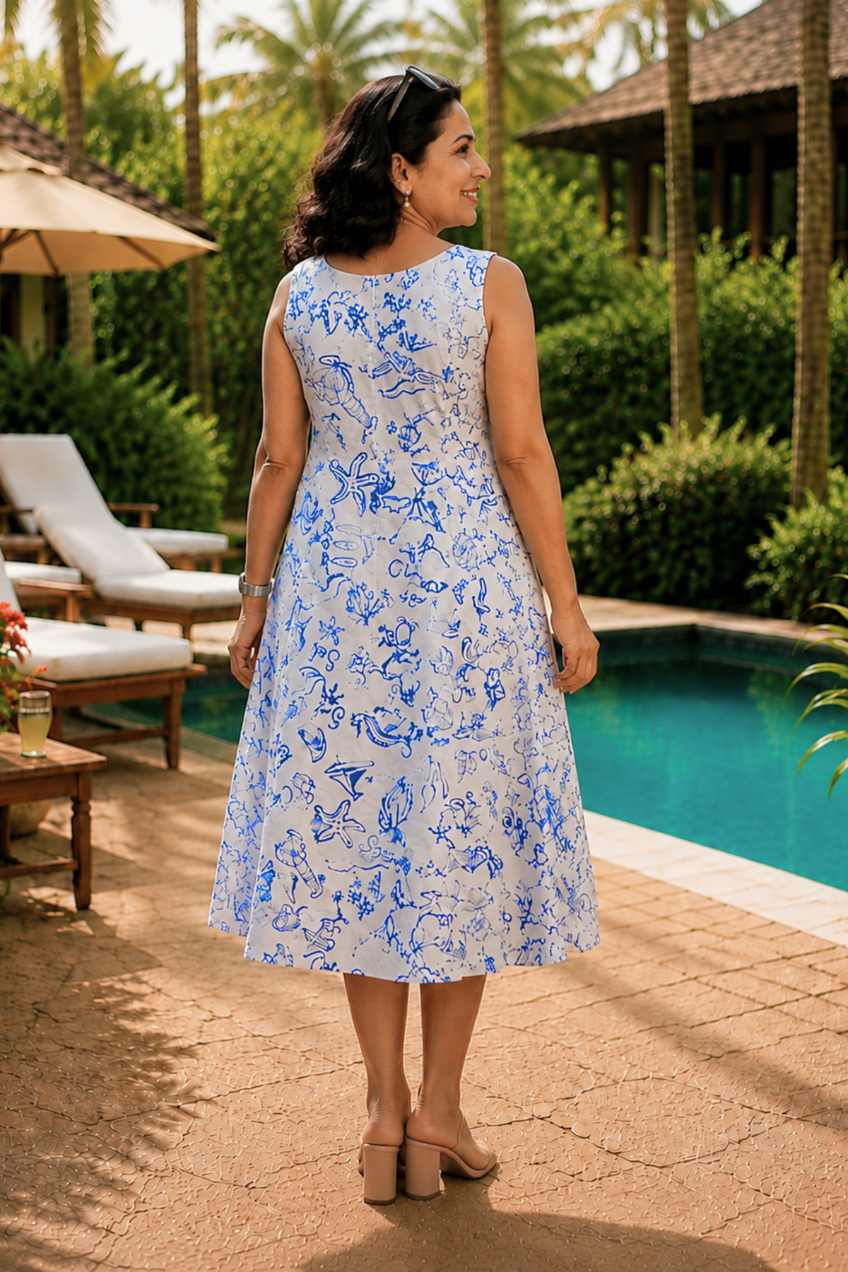 Seaside Sketch Printed Dress With Pockets