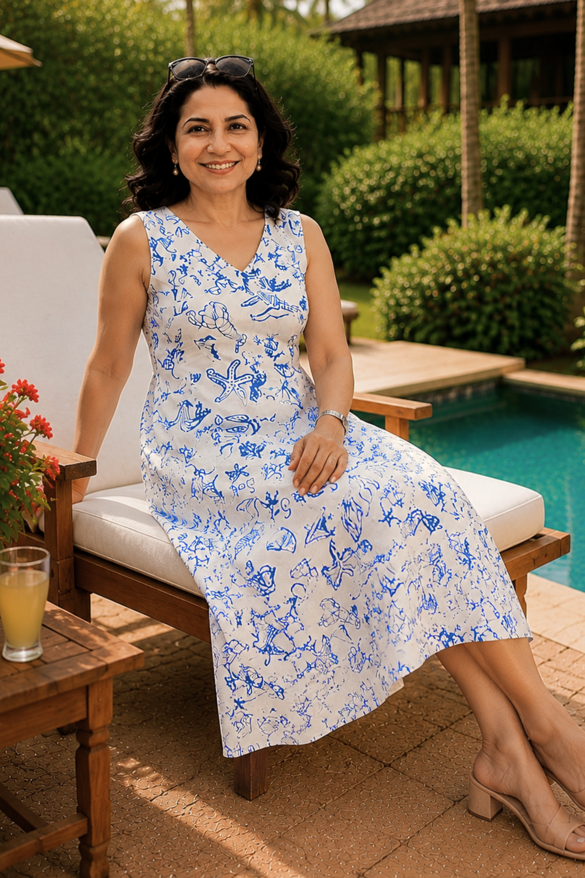 Seaside Sketch Printed Dress With Pockets