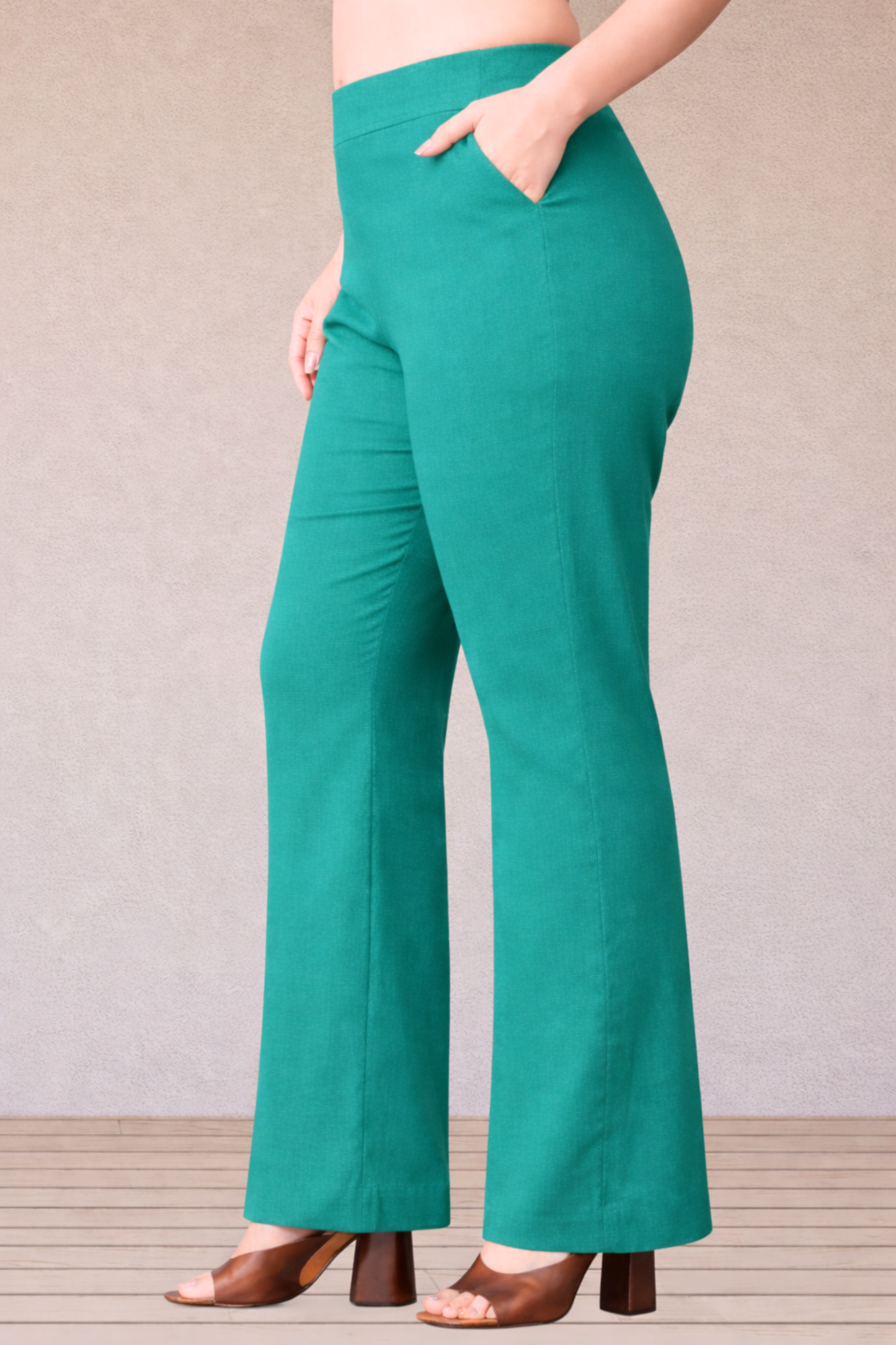 See Green Flared Slub Pants