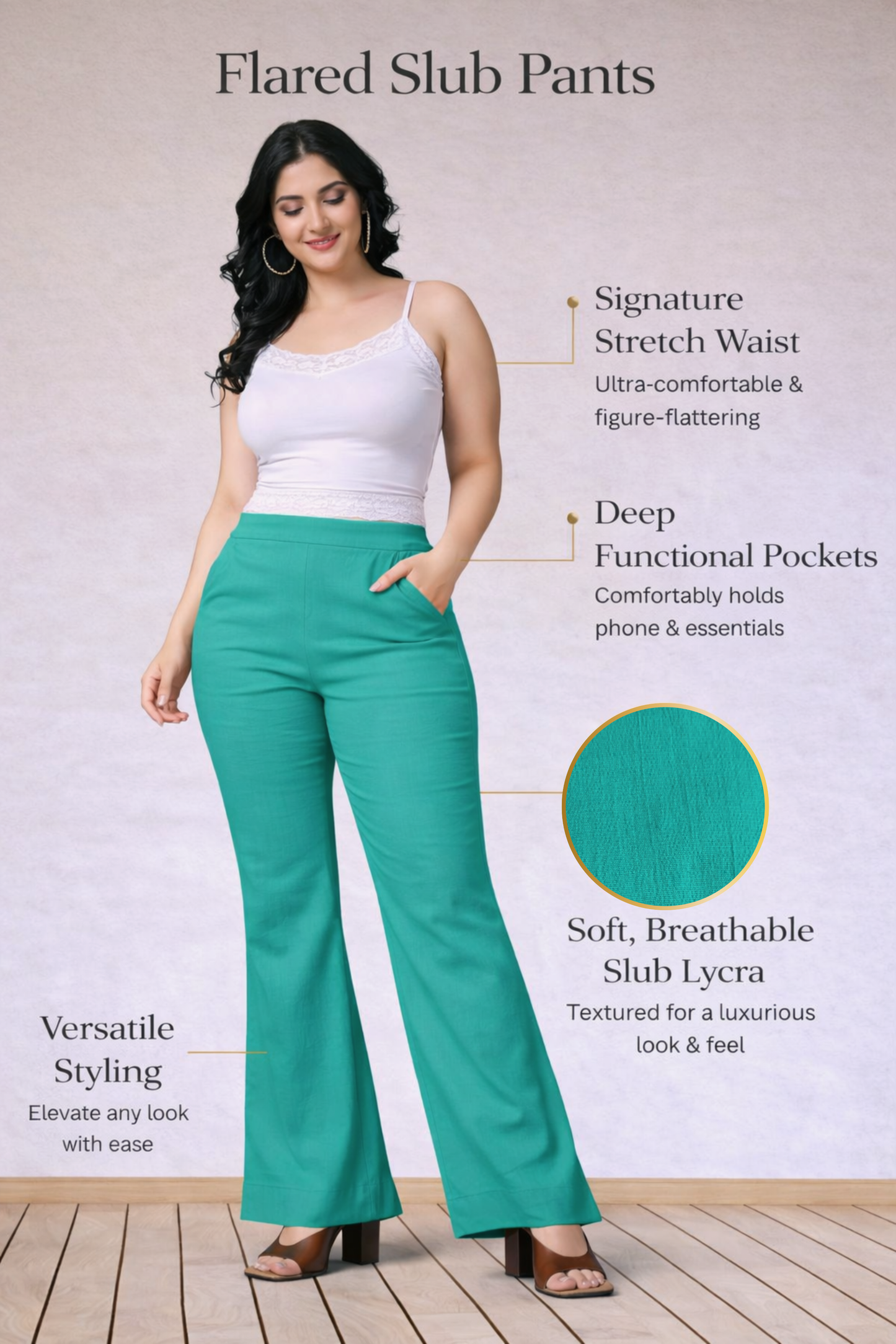 See Green Flared Slub Pants