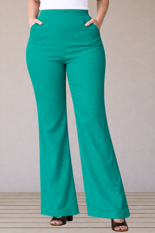 See Green Wide Leg Slub Pants