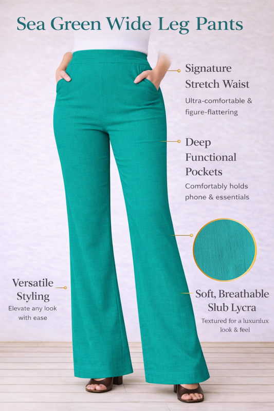 See Green Wide Leg Slub Pants