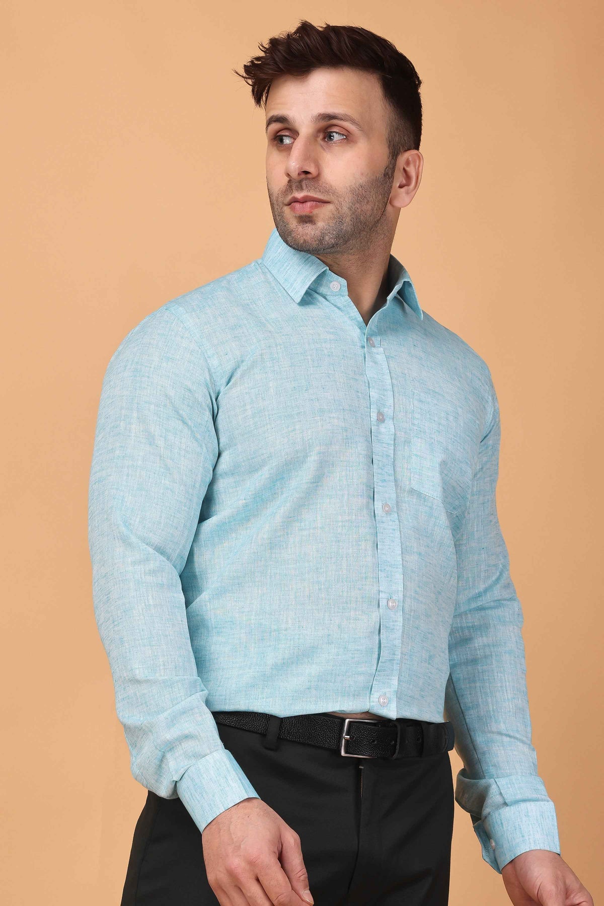Buy Plus Size ​Serene Sky Blue Textured Shirt At Apella | Sizes XS to 10 XL | India | Free Delivery | Customized