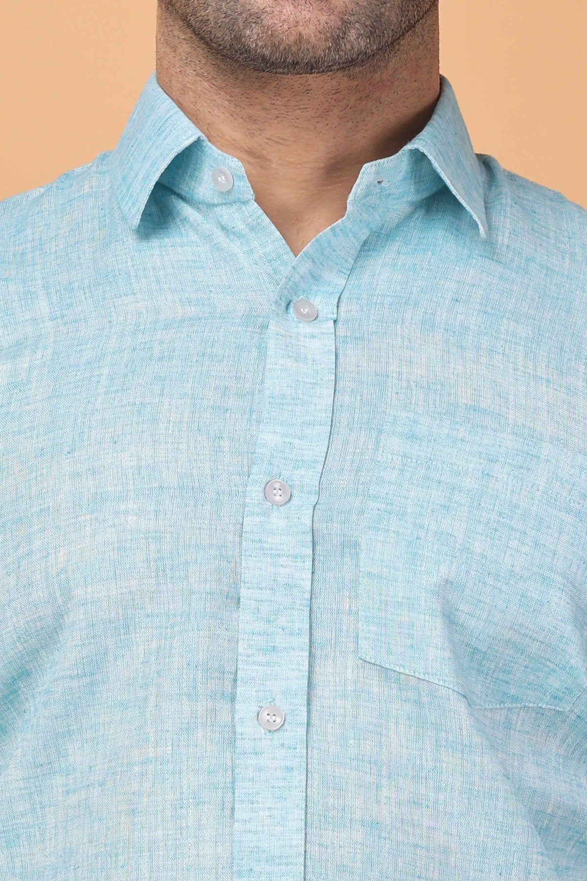 Buy Plus Size ​Serene Sky Blue Textured Shirt At Apella | Sizes XS to 10 XL | India | Free Delivery | Customized