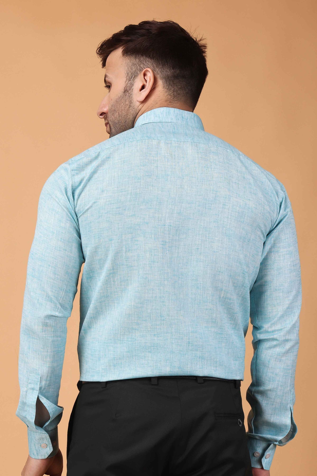 Buy Plus Size ​Serene Sky Blue Textured Shirt At Apella | Sizes XS to 10 XL | India | Free Delivery | Customized