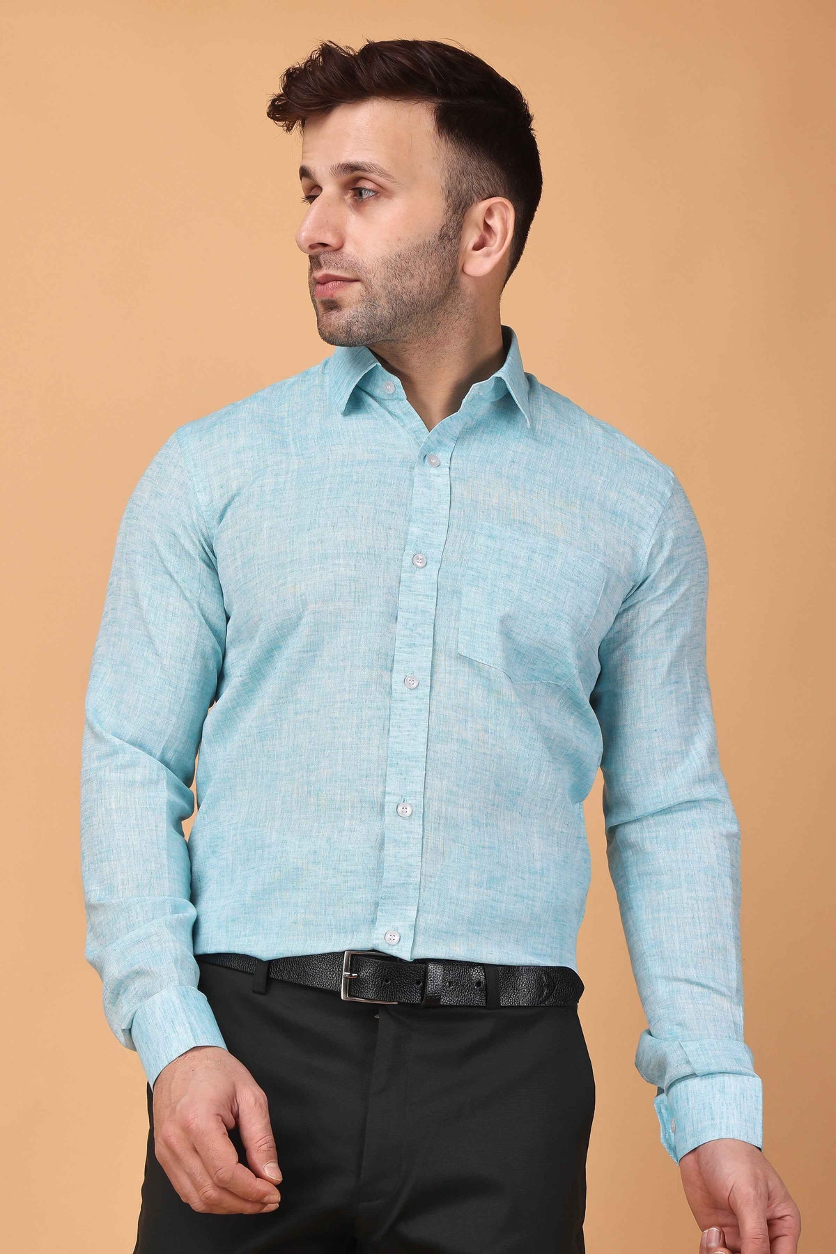 Buy Plus Size ​Serene Sky Blue Textured Shirt At Apella | Sizes XS to 10 XL | India | Free Delivery | Customized
