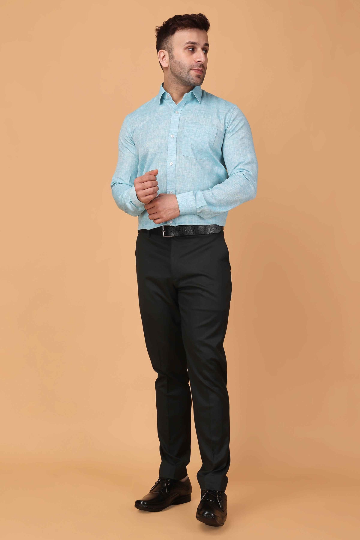 Buy Plus Size ​Serene Sky Blue Textured Shirt At Apella | Sizes XS to 10 XL | India | Free Delivery | Customized