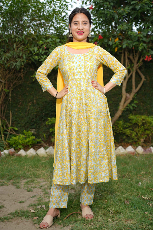 Serene Yellow Bagh Anarkali Set