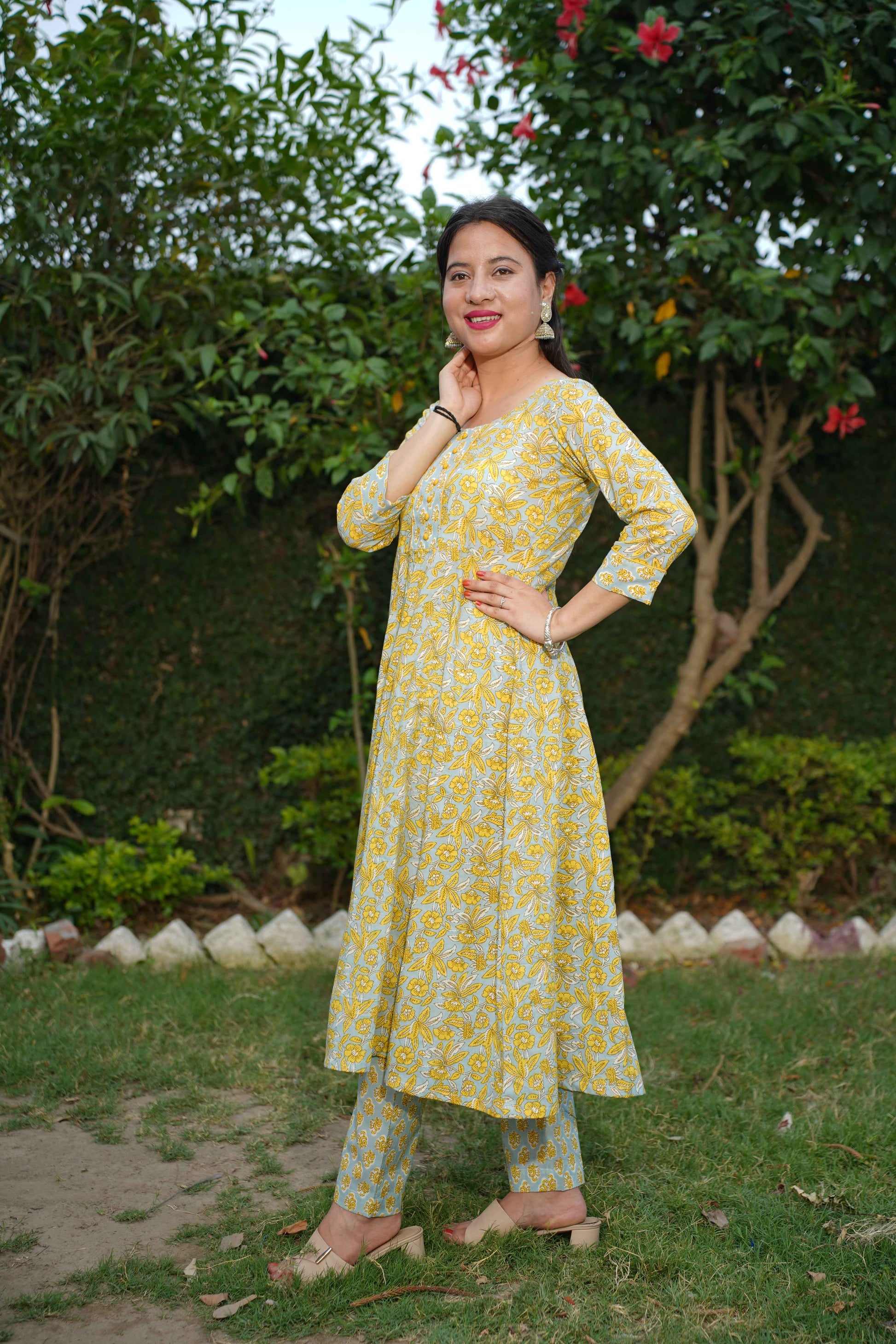Serene Yellow Bagh Anarkali Set