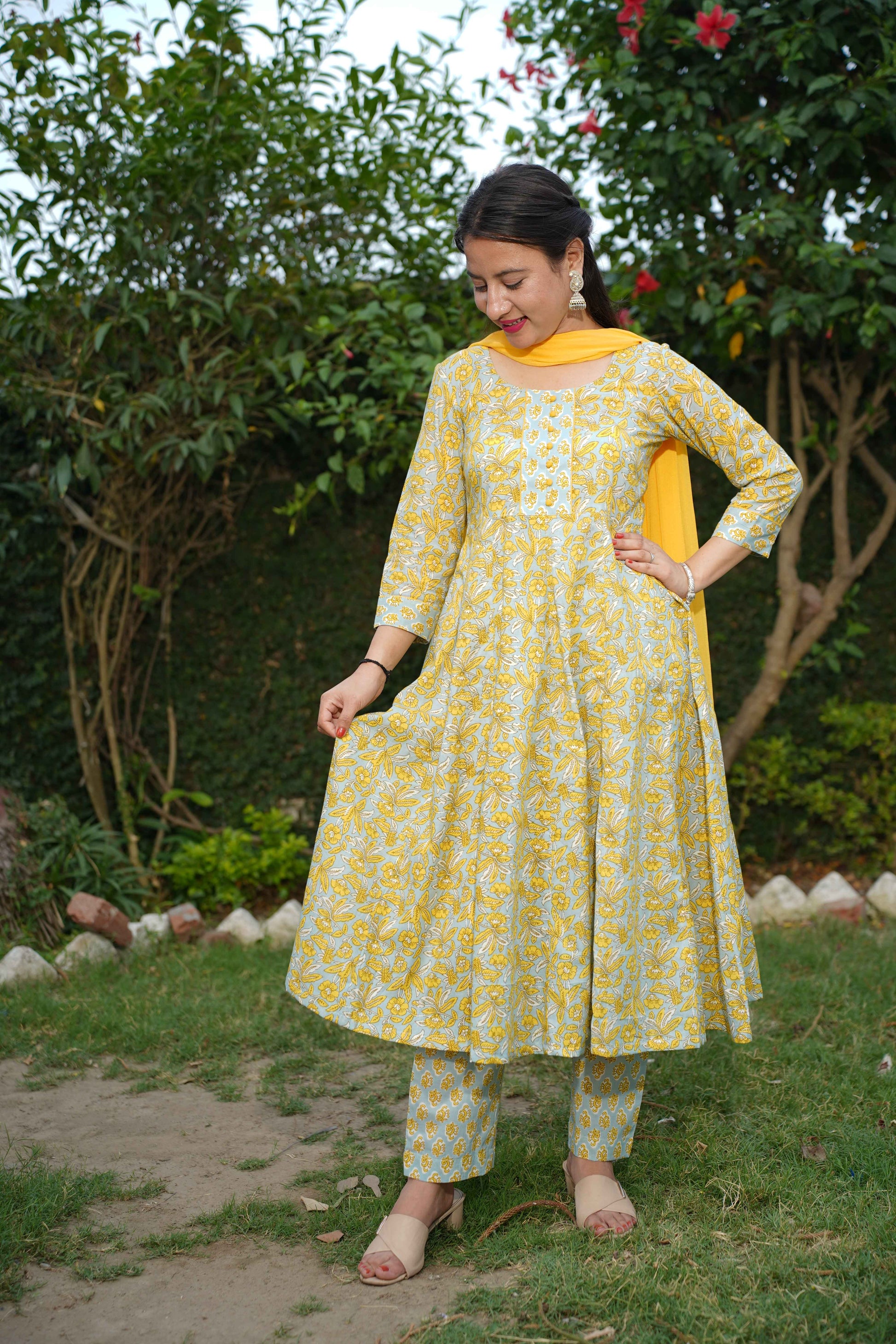 Serene Yellow Bagh Anarkali Set