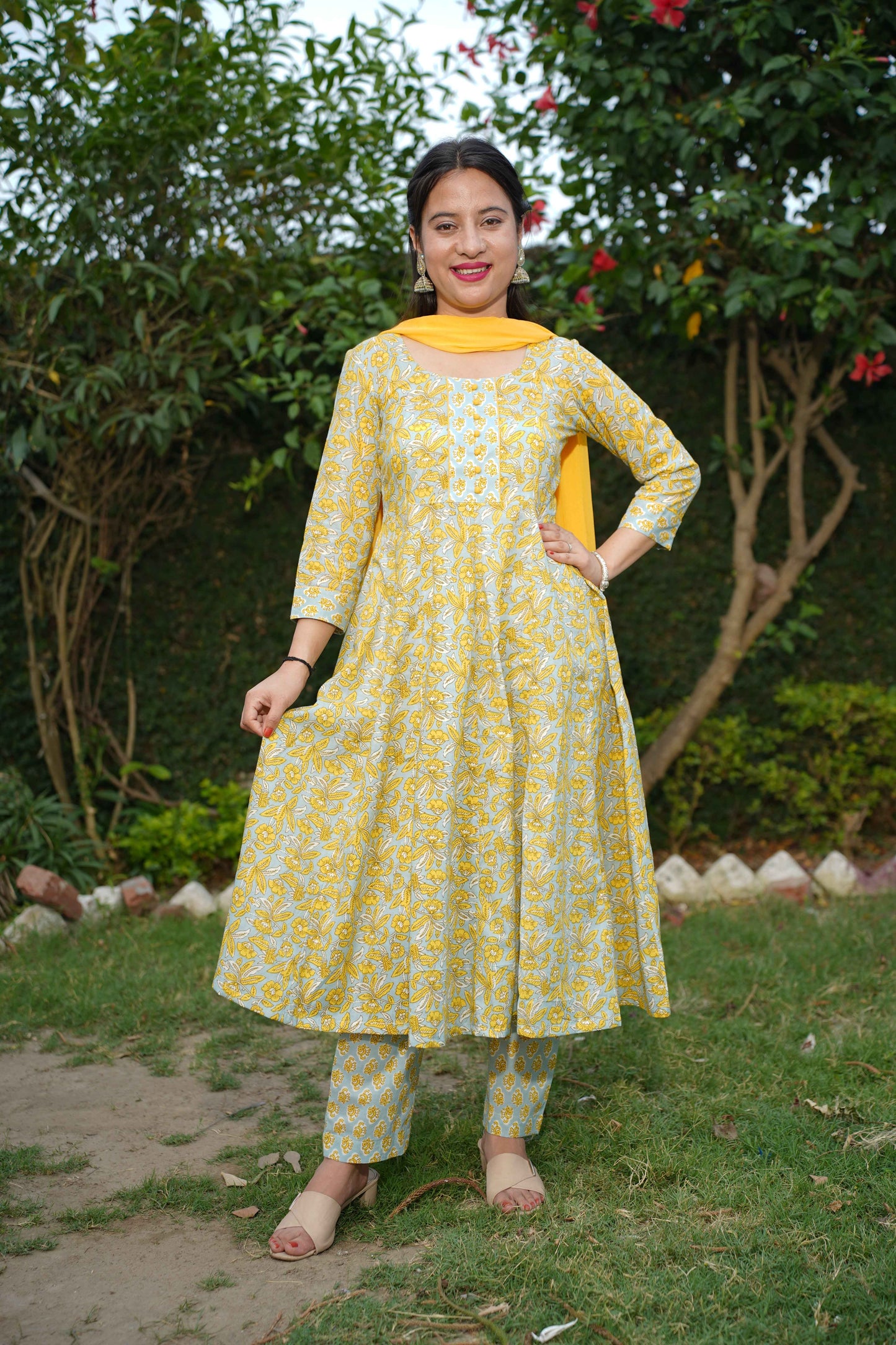 Serene Yellow Bagh Anarkali Set