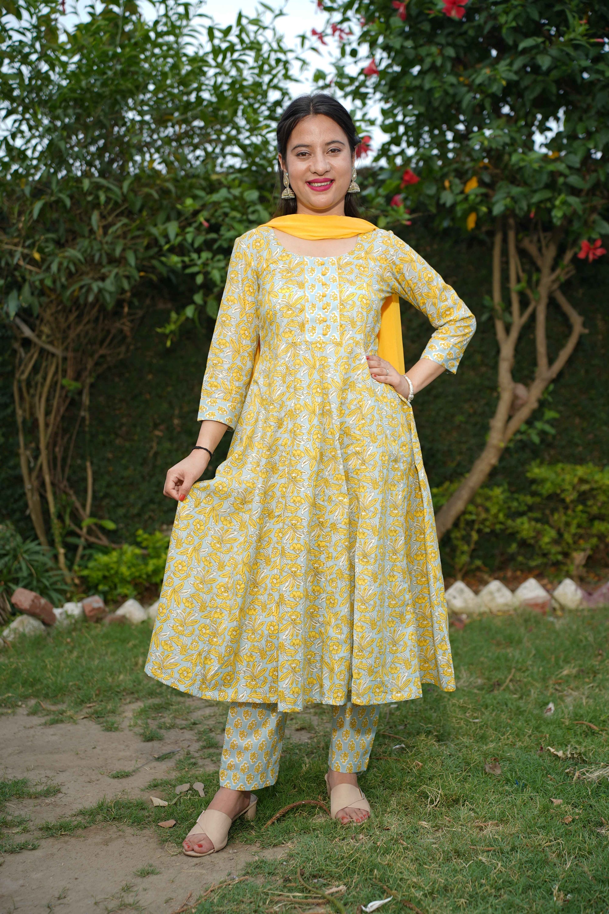 Serene Yellow Bagh Anarkali Set