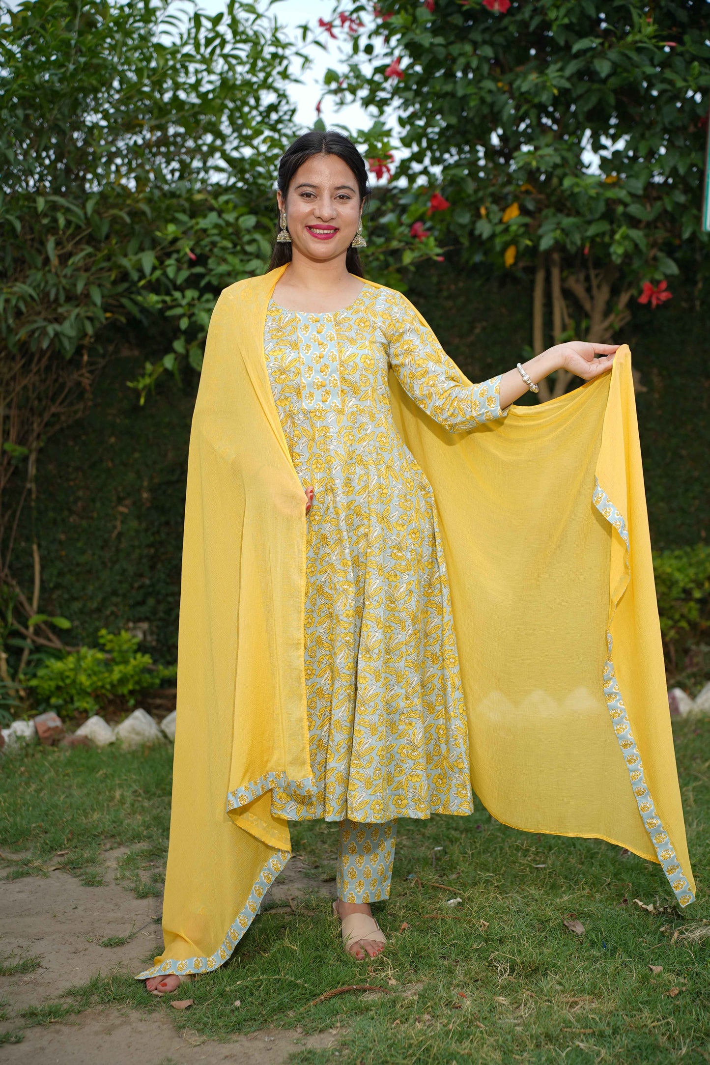 Serene Yellow Bagh Anarkali Set