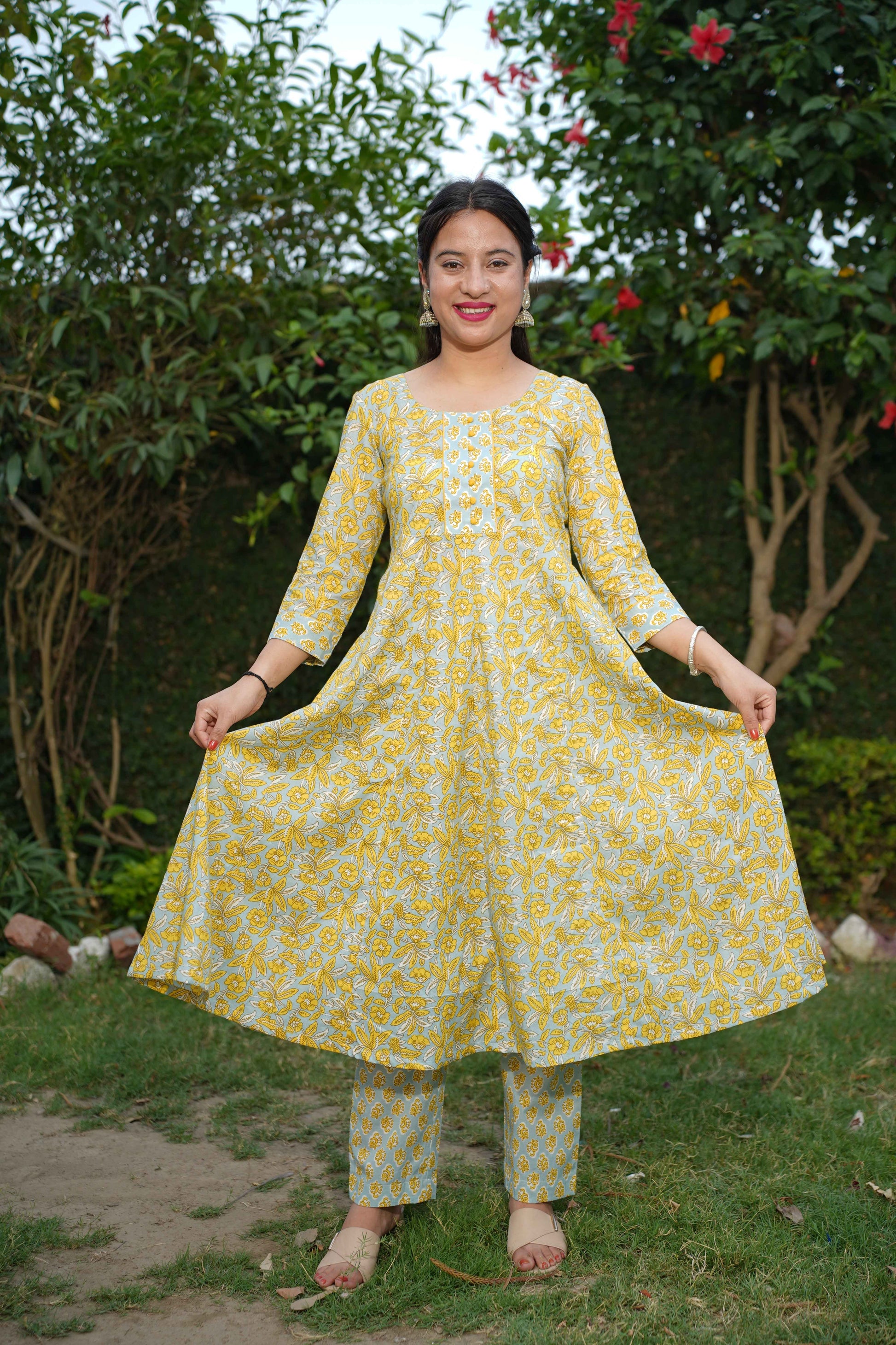 Serene Yellow Bagh Anarkali Set